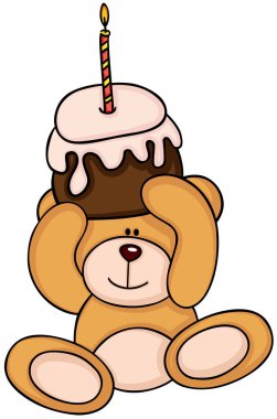 Doğum günü pastası elinde oyuncak ayı