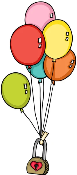 Herz-Vorhängeschloss fliegt mit Ballons — Stockvektor