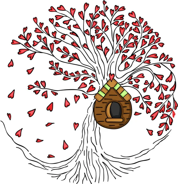 Árbol de amor con jaula de madera — Vector de stock