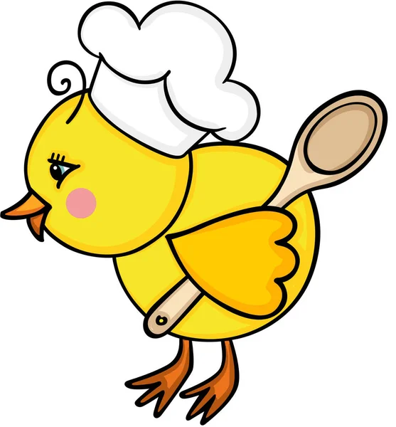 Cook little chick with wooden spoon — Stock Vector