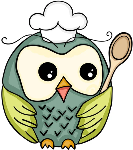 Cook owl with wooden spoon — Stock Vector