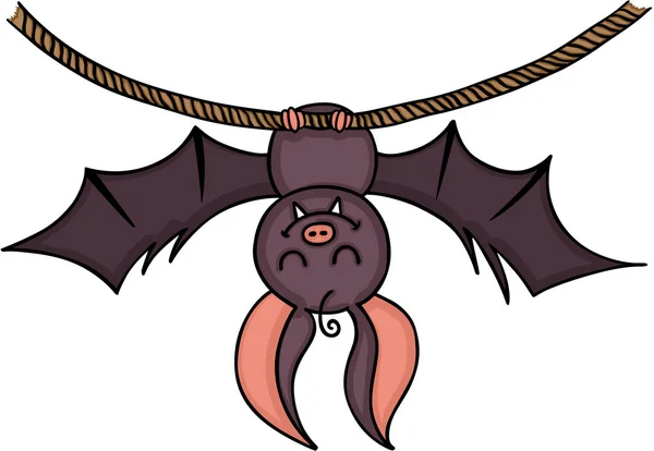 Joyeux chauve-souris accroché à une corde — Image vectorielle