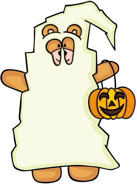 Halloween teddy bear dressed uniform of the ghost — Stock Vector