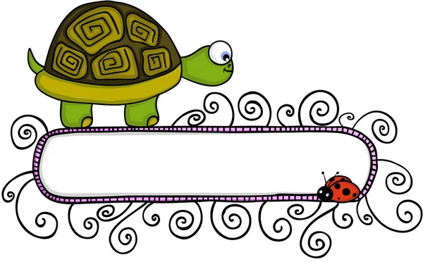 Söt sköldpadda och nyckelpiga med Tom banner — Stock vektor