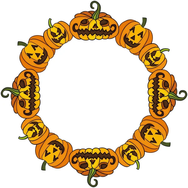 Cadre rond Halloween avec citrouille — Image vectorielle