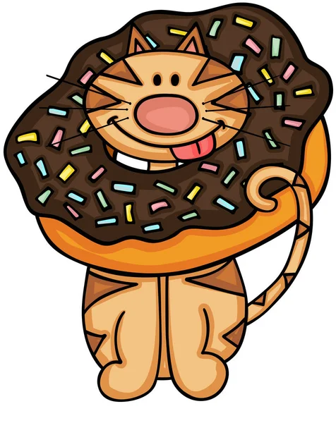 Gato com donut de bolo de chocolate — Vetor de Stock