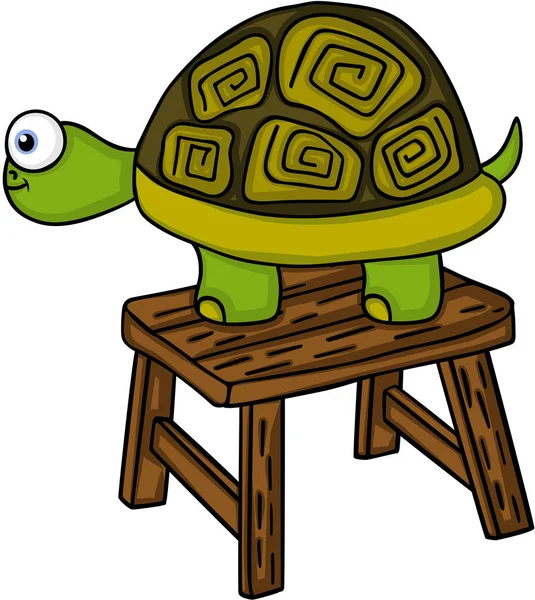 Turtle op kleine houten bankje — Stockvector