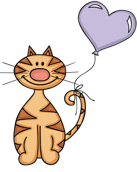 Felice gatto con palloncino cuore — Vettoriale Stock