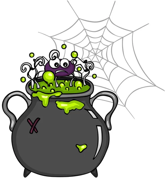 Spindel inuti häxa cauldron — Stock vektor
