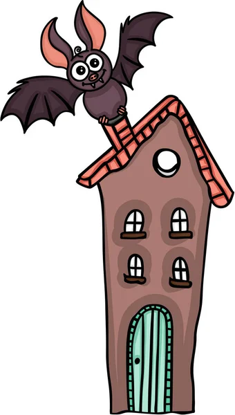 Chauve-souris sur le dessus de la maison — Image vectorielle