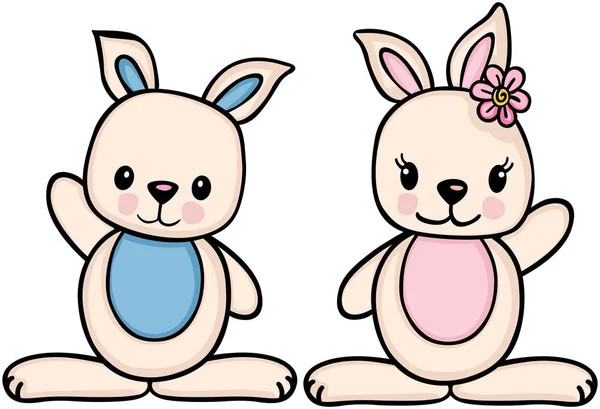 Little boy and girl bunny - Stok Vektor