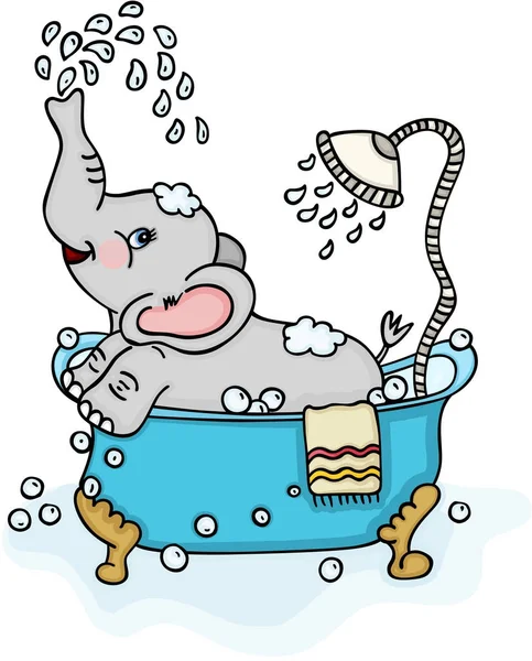 Éléphant mignon prenant un bain — Image vectorielle