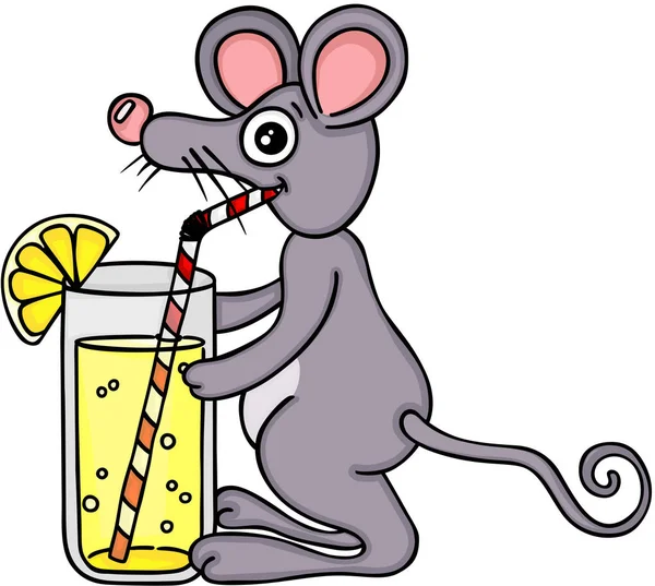 Ποντίκι πίνοντας λεμονάδα με ένα Καλαμάκι — Διανυσματικό Αρχείο