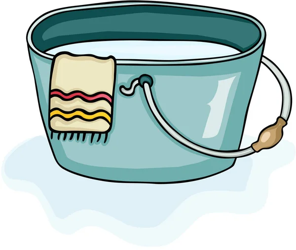 Plastic bucket with towel and full of water — Stock Vector