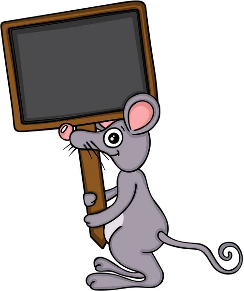 Το ποντίκι διαθέτει κενή ξύλινη πινακίδα — Διανυσματικό Αρχείο