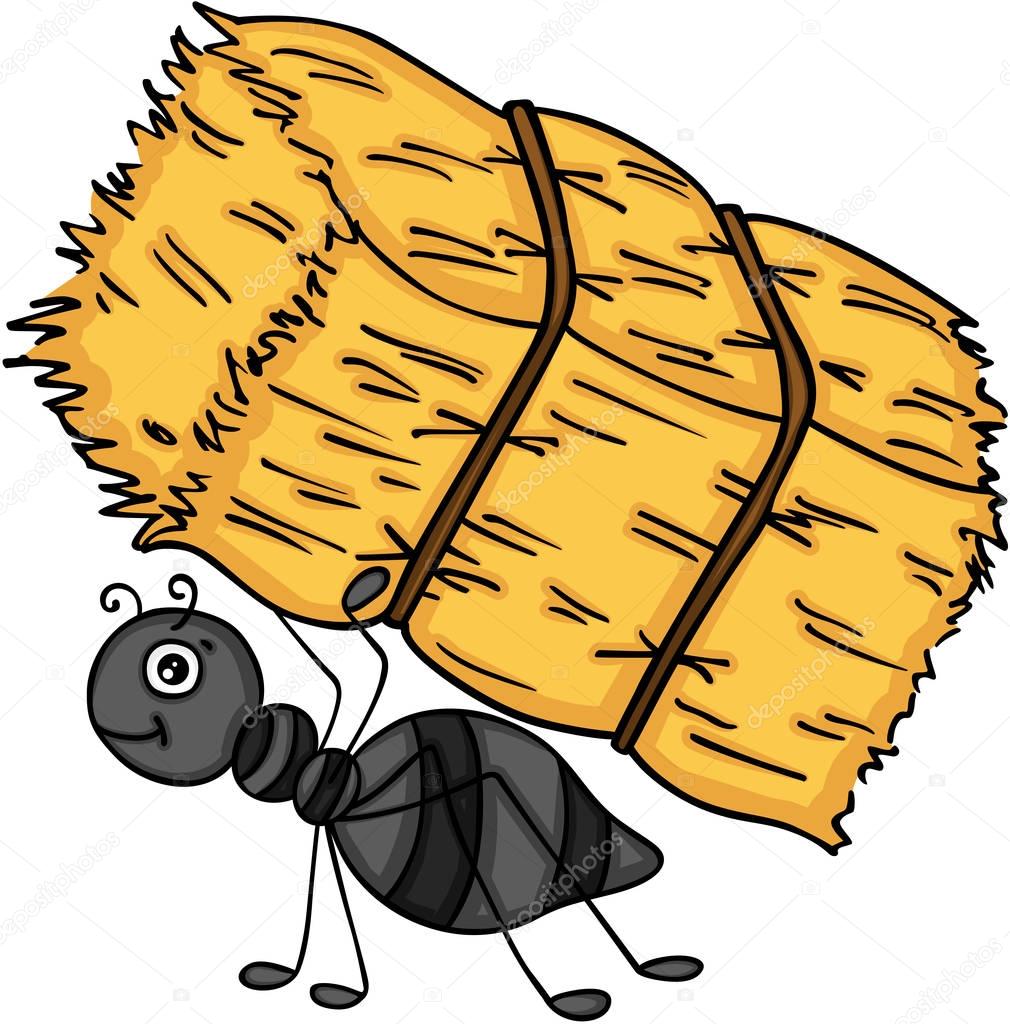 Ant carrying a bale of hay