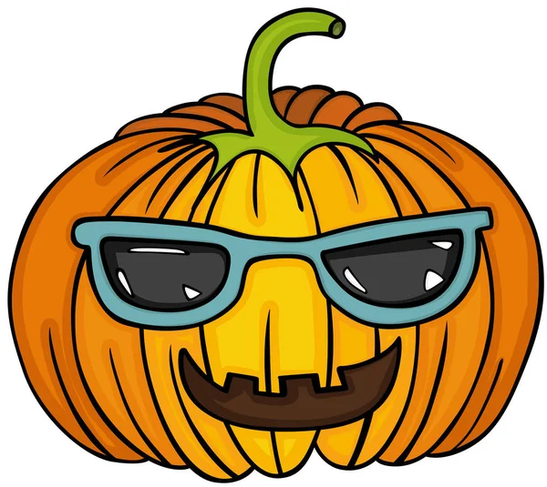 Cute pumpkin with sunglasses — Stock Vector