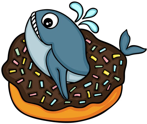 Niedlicher Wal im Schokoladenkuchen-Donut — Stockvektor