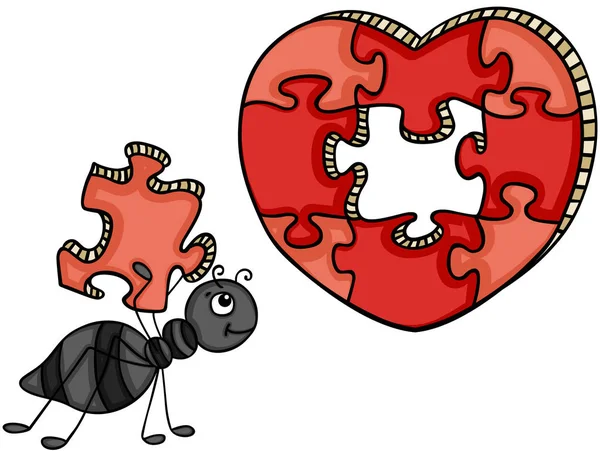 Kalp şeklinde bulmaca ile karınca — Stok Vektör