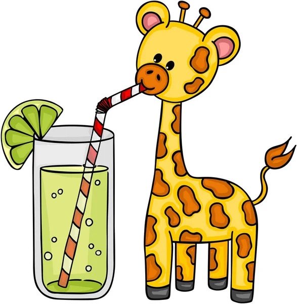 Schattig giraffe opfrissing van limonade drinken — Stockvector