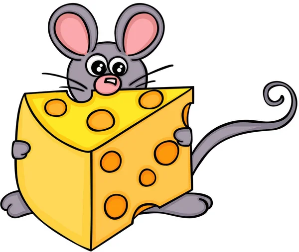 Cute mouse with slice of cheese — Stock Vector