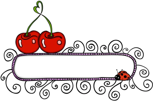 爱樱桃与空白横幅和瓢虫 — 图库矢量图片