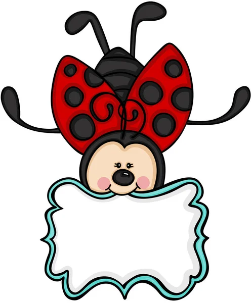 Cute ladybug with blank label sticker — Stock Vector