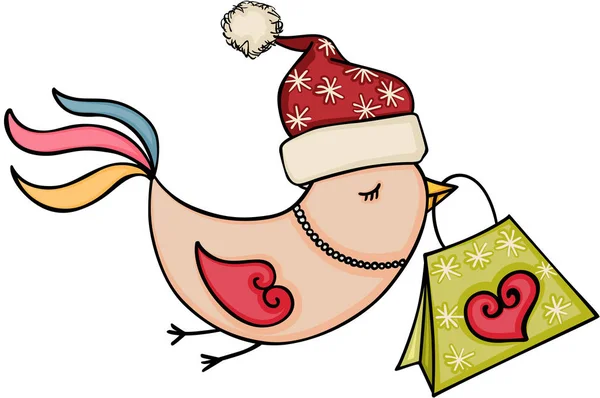 Pássaro de Natal carregando um saco de presente — Vetor de Stock