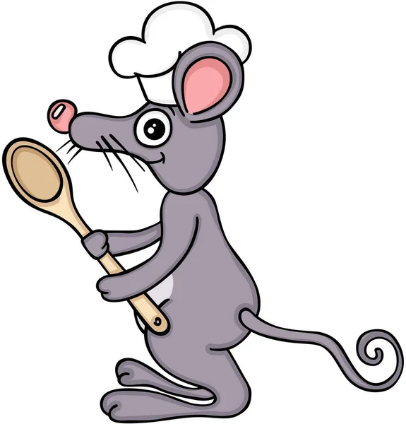 Cucinare il mouse con cucchiaio di legno — Vettoriale Stock