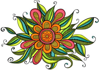 Beyaz izole bir renkli zentangle çiçek temsil eden ölçeklenebilir vektör görüntü.