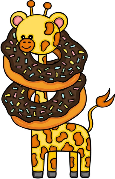Niedliche Giraffe Mit Schokoladenkuchen Donut — Stockvektor