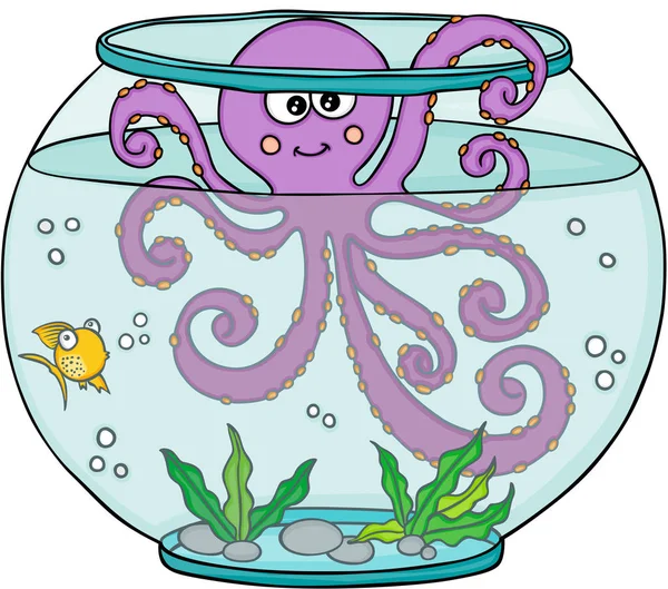 Octopus Maapallolla Akvaario — vektorikuva