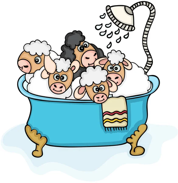 Set Five Cute Sheep Bathtub Shower — Stockvector