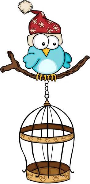 Boże Narodzenie Niebieski Ptak Golden Bird Cage — Wektor stockowy