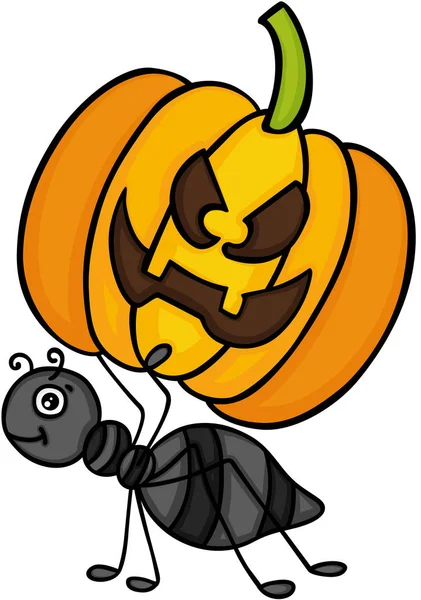 Hormiga Llevando Una Calabaza Halloween — Vector de stock