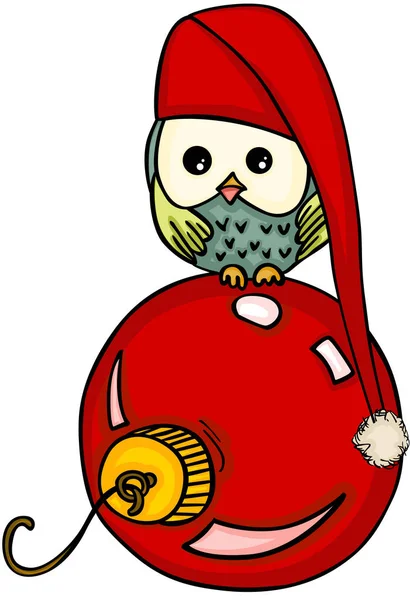 Hibou Noël Avec Boule Verre Rouge — Image vectorielle