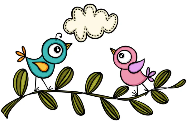 Couple Birds Branch — Stock Vector
