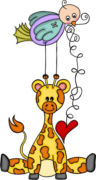 Zürafa ve kuş kırmızı kalpli