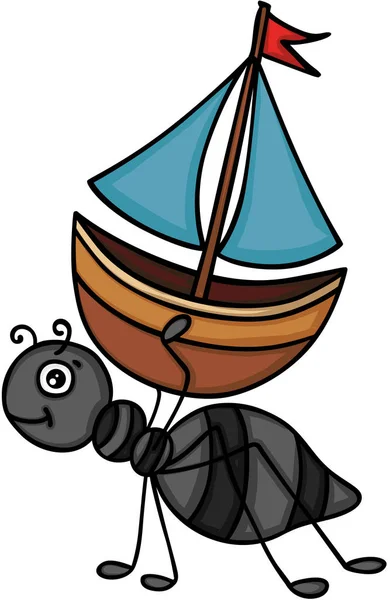 Ant Carrying Little Boat — Stock Vector