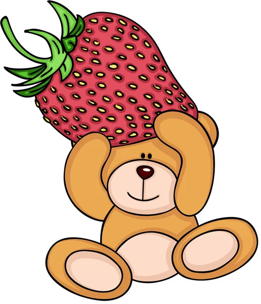 Teddy Bear Holding Strawberry — Stock Vector