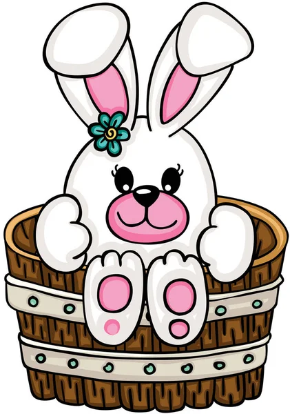 Cute Bunny Wooden Tub — Stock Vector
