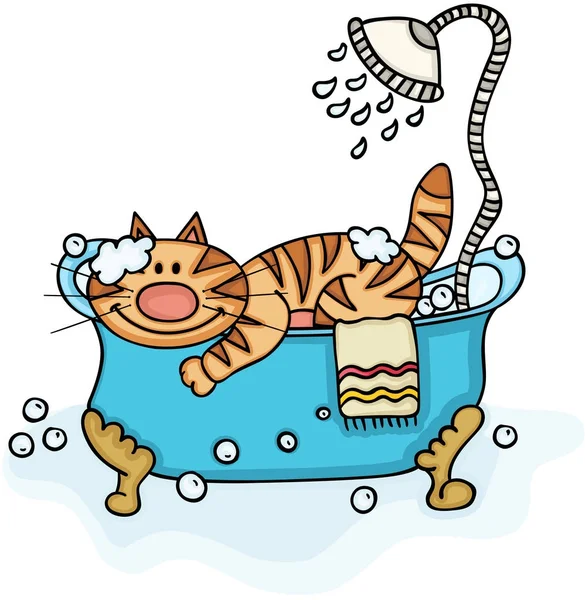 Cute Cat Bathtub Shower — Stock Vector