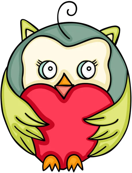 Chouette Hibou Tenant Cœur Rouge — Image vectorielle