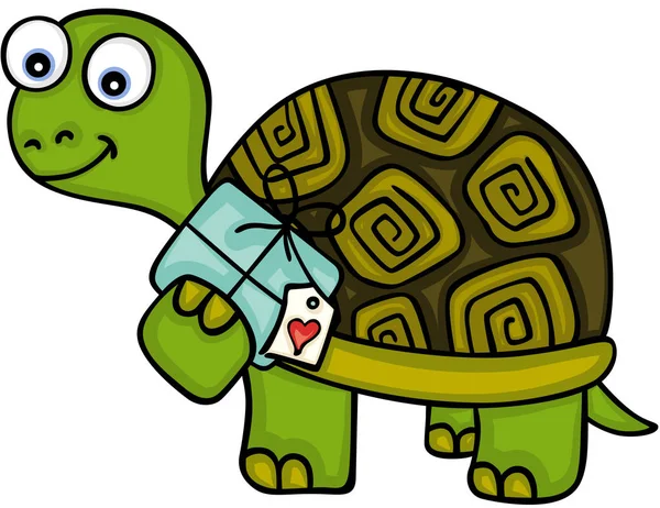 Schattige Schildpad Met Cadeau — Stockvector