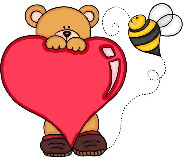 Ours Peluche Avec Coeur Abeille — Image vectorielle