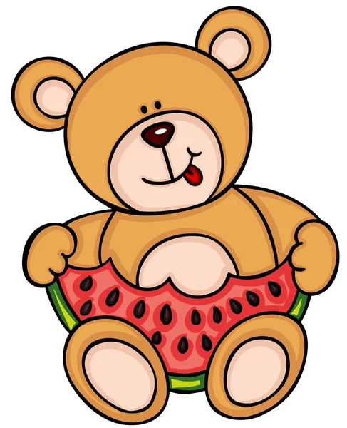 Teddybär Isst Wassermelone — Stockvektor
