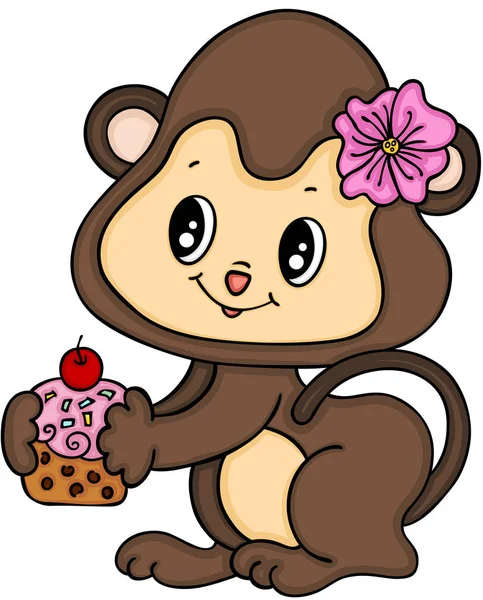 Scimmia Ragazza Mangiare Cupcake — Vettoriale Stock
