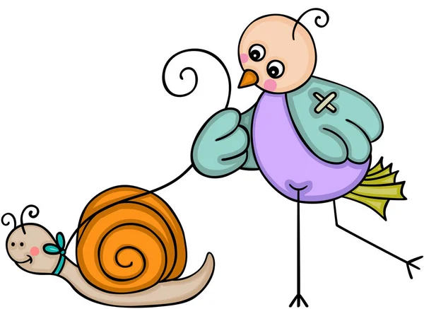 Oiseau Marchant Avec Escargot — Image vectorielle