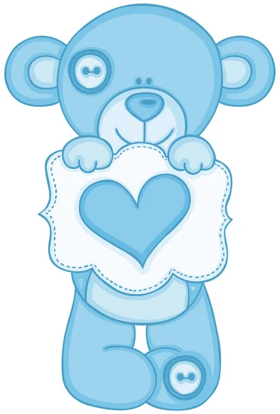 Blauer Teddybär Trägt Botschaft Mit Herz — Stockvektor