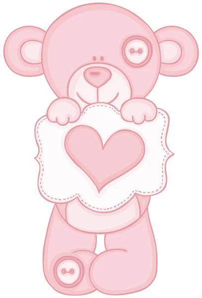 Pink Teddy Bear Holding Message Heart — Stock Vector